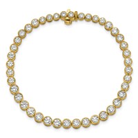 14K Yellow Gold 5 Carat Lab Grown Diamond VS SI+ G+ Complete Round Bezel Set Tennis Bracelet, 7" view 4