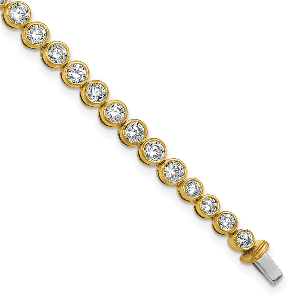 14K Yellow Gold 5 Carat Lab Grown Diamond VS SI+ G+ Complete Round Bezel Set Tennis Bracelet, 7"
