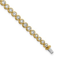 14K Yellow Gold 5 Carat Lab Grown Diamond VS SI+ G+ Complete Round Bezel Set Tennis Bracelet, 7" view 1