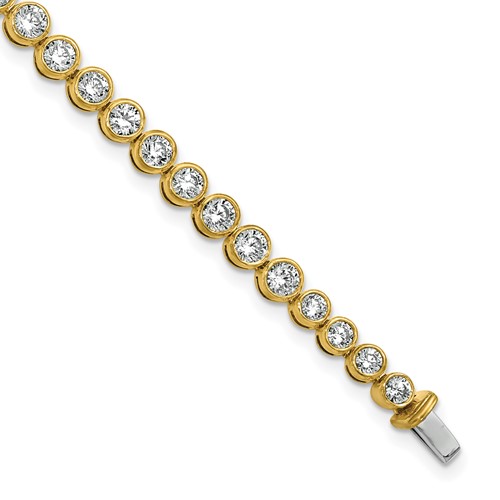 14K Yellow Gold 5 Carat Lab Grown Diamond VS SI+ G+ Complete Round Bezel Set Tennis Bracelet, 7"