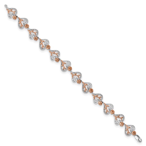 14K White and Rose Gold Complete 1/3 carat Diamond 15 and Rose Quinceanera Heart 7 inch Bracelet