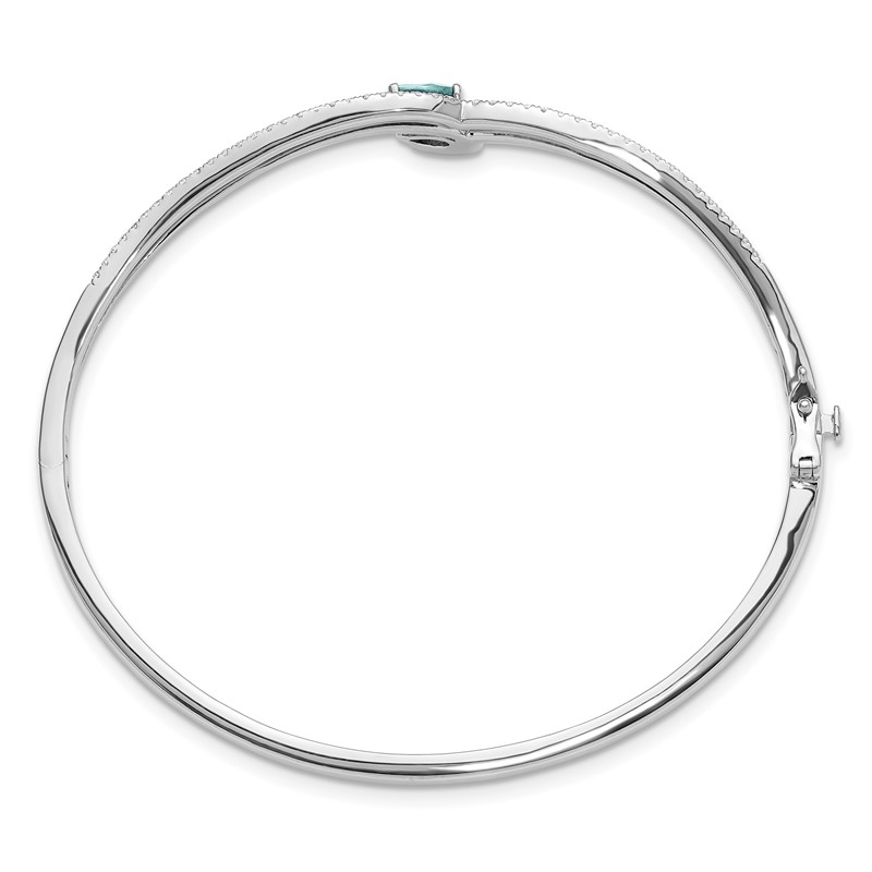 Pure Serenity 14k White Gold 3/4 carat Lab Grown Diamond VS/SI+ G+ and Pear Lab Created Paraiba Bangle Bracelet