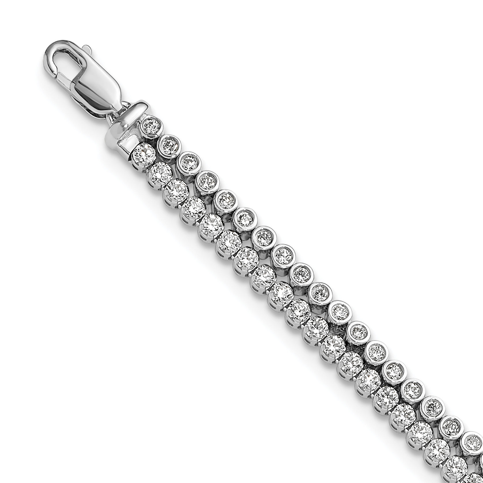 True Origin 14k White Gold 2 7/8 carat Lab Grown Diamond VS+ F+ Double Row 7 inch Bracelet with a 1 inch extension (BM10271-288-WLD)