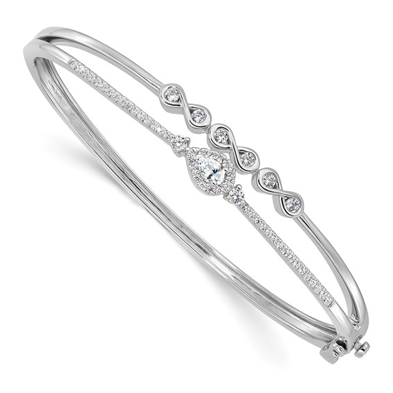 14k White Gold 3/4 carat Lab Grown Diamond VS/SI+ G+ Complete Double Strand Infinity and Pear Bangle Bracelet