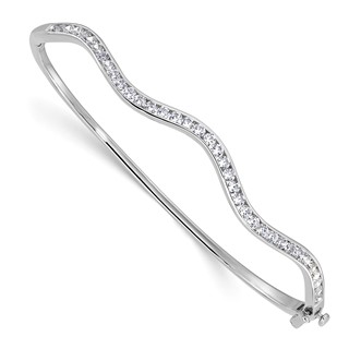 14k White Gold 1 1/4 carat Lab Grown Diamond VS/SI+ G+ Wavy Complete Bangle Bracelet
