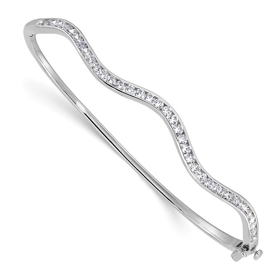 14k White Gold 1 1/4 carat Lab Grown Diamond VS/SI+ G+ Wavy Complete Bangle Bracelet