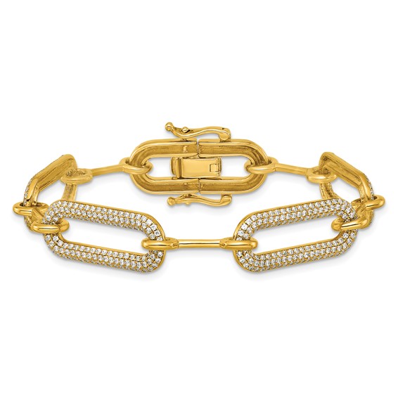 14K Polished Complete 3.25 carat Diamond Paperclip Link 7 inch Bracelet