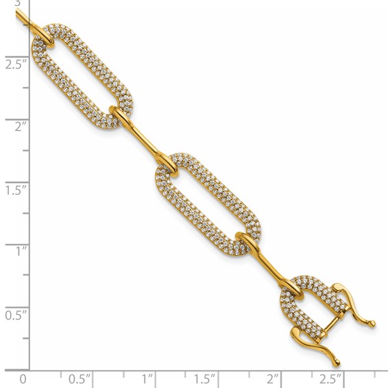 14K Polished Complete 3.25 carat Diamond Paperclip Link 7 inch Bracelet