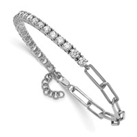 14K White Gold 3.75 Carat Lab Grown Diamond VS SI+ G+ Complete Half Paperclip Bracelet with an 1 Inch Exension, 7" view 3