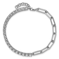 14K White Gold 3.75 Carat Lab Grown Diamond VS SI+ G+ Complete Half Paperclip Bracelet with an 1 Inch Exension, 7" view 4