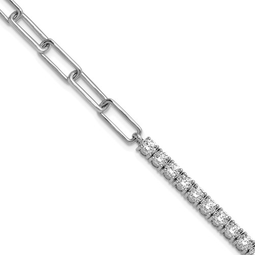 14K White Gold 3.75 Carat Lab Grown Diamond VS SI+ G+ Complete Half Paperclip Bracelet with an 1 Inch Exension, 7"