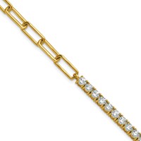 14K Yellow Gold 3.75 Carat Lab Grown Diamond VS SI+ G+ Complete Half Paperclip Bracelet with 1 Inch Exension, 7" view 1