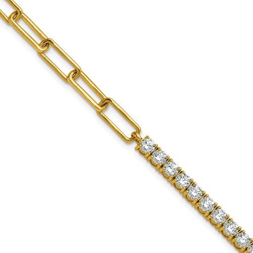 14K Yellow Gold 3.75 Carat Lab Grown Diamond VS SI+ G+ Complete Half Paperclip Bracelet with 1 Inch Exension, 7"