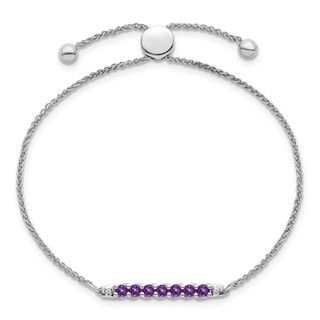 10kw Amethyst & Diamond Adjustable SS Bracelet