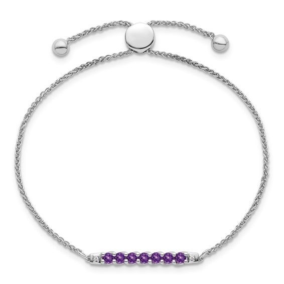 10kw Amethyst & Diamond Adjustable SS Bracelet