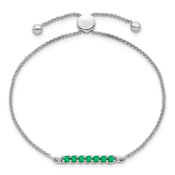 10kw Created Emerald & Diamond Adjustable SS Bracelet