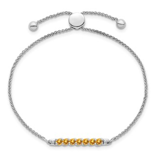 10kw Citrine & Diamond Adjustable SS Bracelet