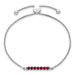 10kw Created Ruby & Diamond Adjustable SS Bracelet