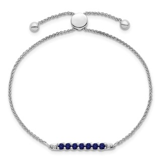 10kw Created Blue Sapphire & Diamond Adjustable SS Bracelet