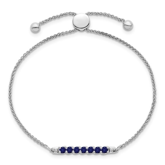 10kw Created Blue Sapphire & Diamond Adjustable SS Bracelet