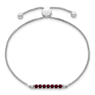10kw Garnet & Diamond Adjustable SS Bracelet
