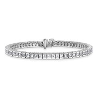 14K White Gold 7 Carat Lab Grown Diamond VS SI+ G+ Complete Princess Bezel Set Tennis Bracelet view 3
