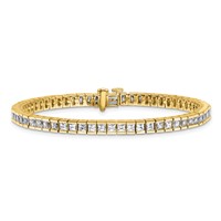 14K Yellow Gold 7 Carat Lab Grown Diamond VS+ F+ Complete Princess Bezel Set Tennis Bracelet view 3