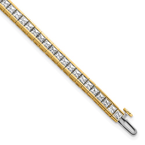 14K Yellow Gold 7 Carat Lab Grown Diamond VS SI+ G+ Complete Princess Bezel Set Tennis Bracelet