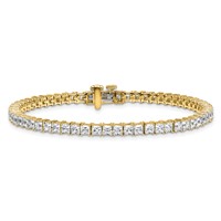 14K Yellow Gold 7 Carat Lab Grown Diamond VS+ F+ Complete Princess Prong Set Tennis Bracelet view 3