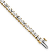 14K Yellow Gold 7 Carat Lab Grown Diamond VS+ F+ Complete Princess Prong Set Tennis Bracelet view 1
