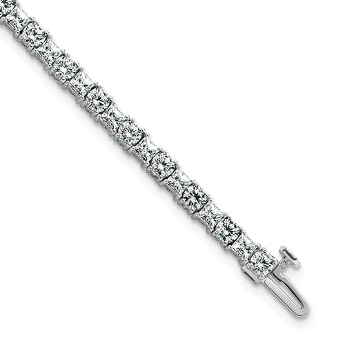 14K White Gold 7 Carat Lab Grown Diamond VS SI+ G+ Complete Princess and Round Tennis Bracelet