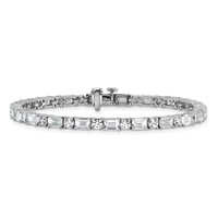 14K White Gold 10 Carat Certified Lab Grown Diamond VS SI+ G+ Complete Emerald and Round Tennis Bracelet view 3