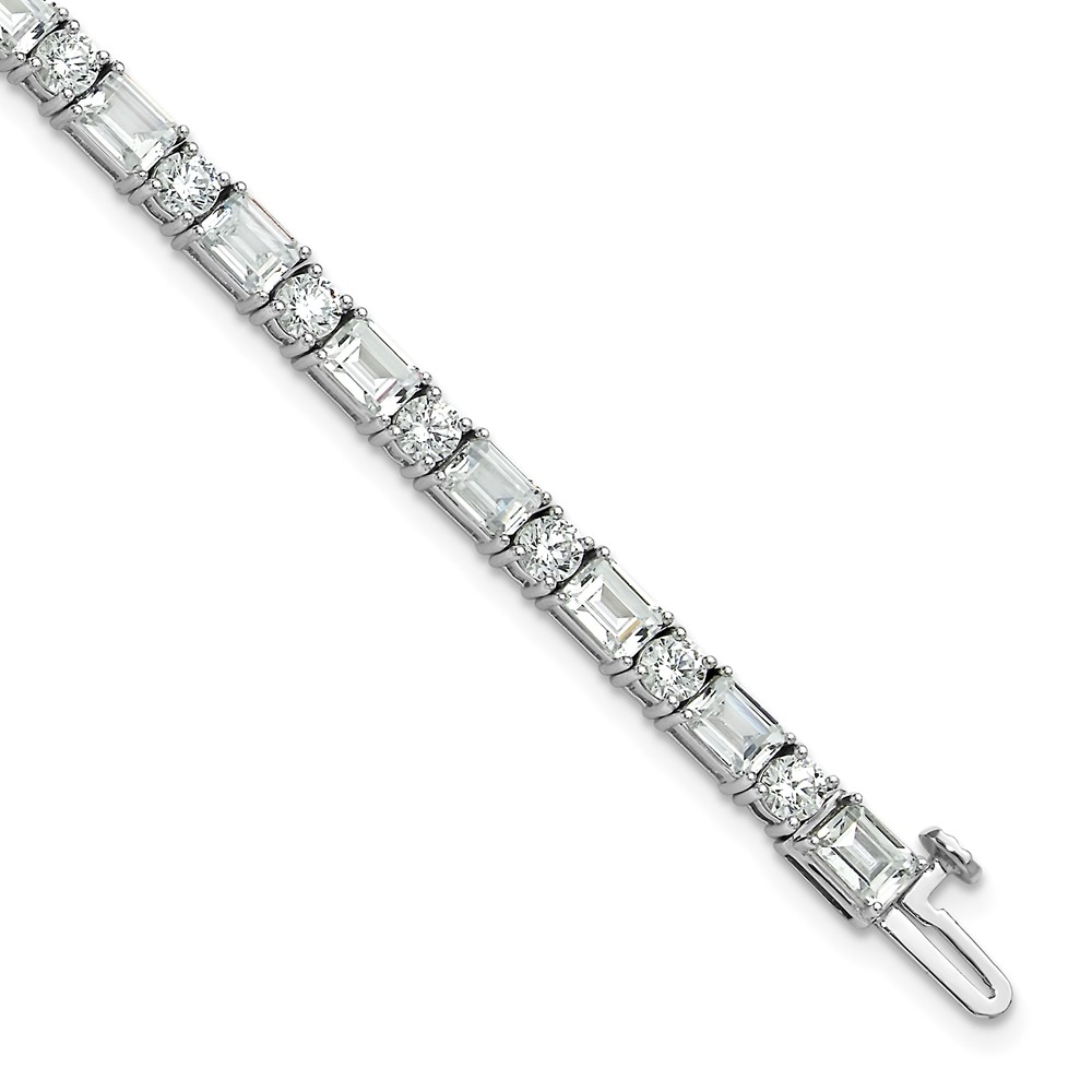 14K White Gold 10 Carat Certified Lab Grown Diamond VS SI+ G+ Complete Emerald and Round Tennis Bracelet