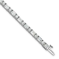 14K White Gold 10 Carat Certified Lab Grown Diamond VS SI+ G+ Complete Emerald and Round Tennis Bracelet view 1