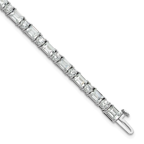 14K White Gold 10 Carat Lab Grown Diamond VS SI+ G+ Complete Emerald and Round Tennis Bracelet