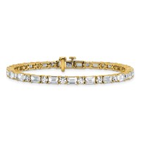 14K Yellow Gold 10 Carat Certified Lab Grown Diamond VS+ F+ Complete Emerald and Round Tennis Bracelet view 4