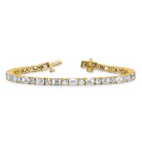 14K Yellow Gold 10 Carat Lab Grown Diamond VS+ F+ Complete Emerald and Round Tennis Bracelet view 5