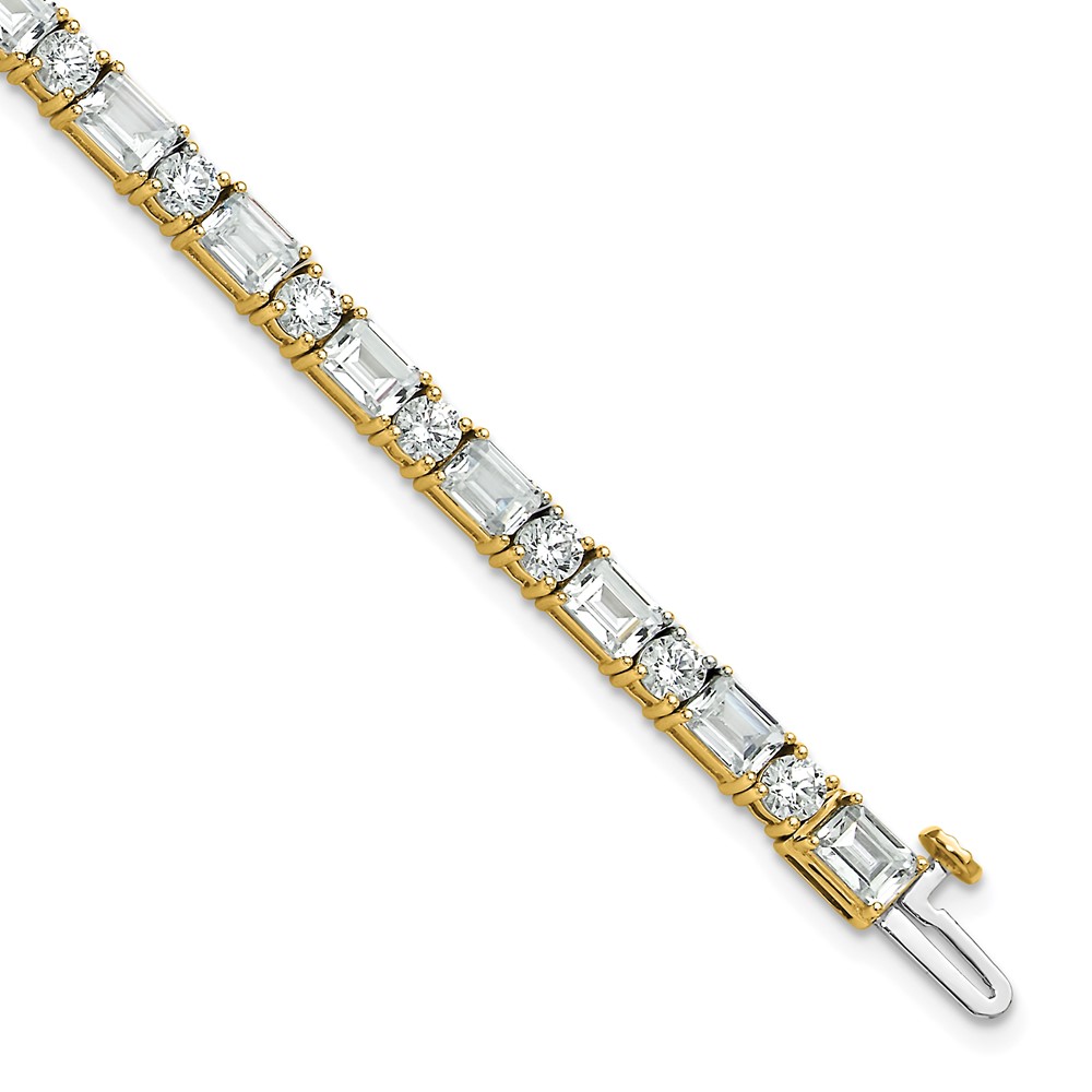 14K Yellow Gold 10 Carat Certified Lab Grown Diamond VS+ F+ Complete Emerald and Round Tennis Bracelet