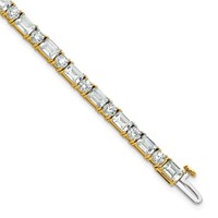 14K Yellow Gold 10 Carat Certified Lab Grown Diamond VS+ F+ Complete Emerald and Round Tennis Bracelet view 1