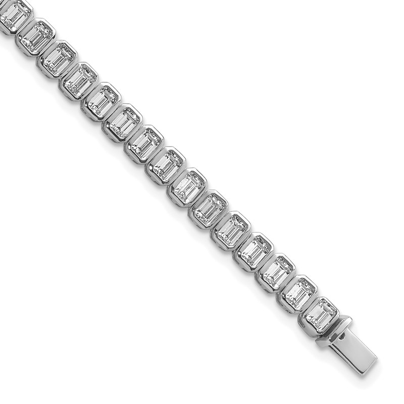 14k White Gold 6 1/2 carat Lab Grown Diamond VS/SI+ G+ Emerald Bezel Set Tennis Bracelet