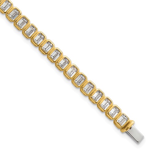 14K Yellow Gold 6.5 Carat Certified Lab Grown Diamond Vs+ F+ Complete Emerald Bezel Set Tennis Bracelet, Igi Jewelry Certification