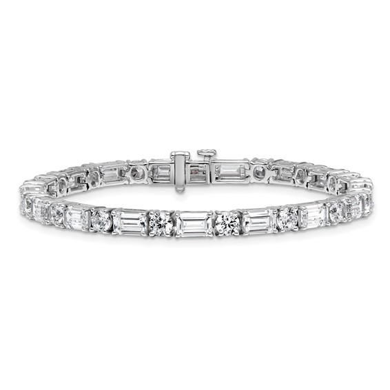 14K White Gold VS+ F+ Lab Grown Emerald and Round Diamond Tennis Brac