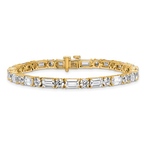 14K Yellow Gold VS/SI+ G+ Lab Grown Emerald and Round Diamond Tennis Brac