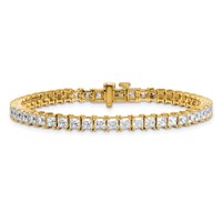 14K Yellow Gold 10 Carat Lab Grown Diamond VS+ F+ Complete Princess Prong Set Tennis Bracelet view 3