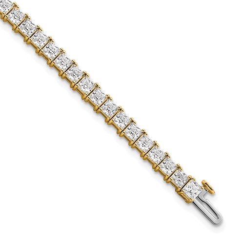 14K Yellow Gold 10 Carat Lab Grown Diamond VS SI+ G+ Complete Princess Prong Set Tennis Bracelet