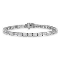 14K White Gold 5 Carat Lab Grown Diamond VS SI+ G+ Complete Princess Bezel Set Tennis Bracelet view 3