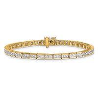 14K Yellow Gold 5 Carat Lab Grown Diamond VS SI+ G+ Complete Princess Bezel Set Tennis Bracelet view 3