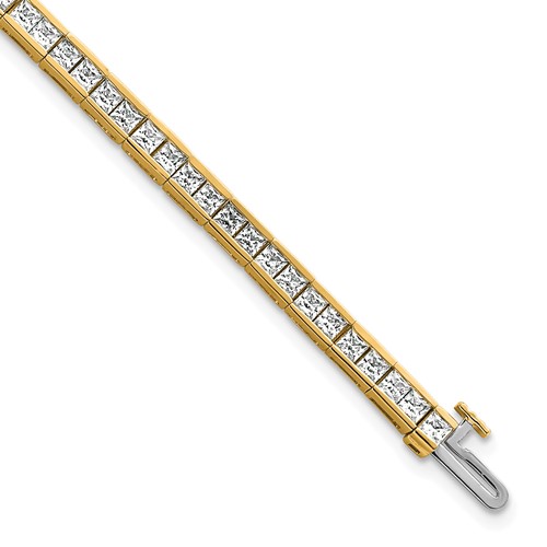 14K Yellow Gold 5 Carat Lab Grown Diamond VS+ F+ Complete Princess Bezel Set Tennis Bracelet