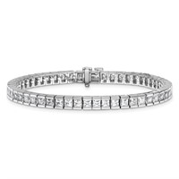 14K White Gold 10 Carat Lab Grown Diamond VS+ F+ Complete Princess Bezel Set Tennis Bracelet view 3