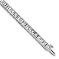 14K White Gold 10 Carat Lab Grown Diamond VS+ F+ Complete Princess Bezel Set Tennis Bracelet view 1